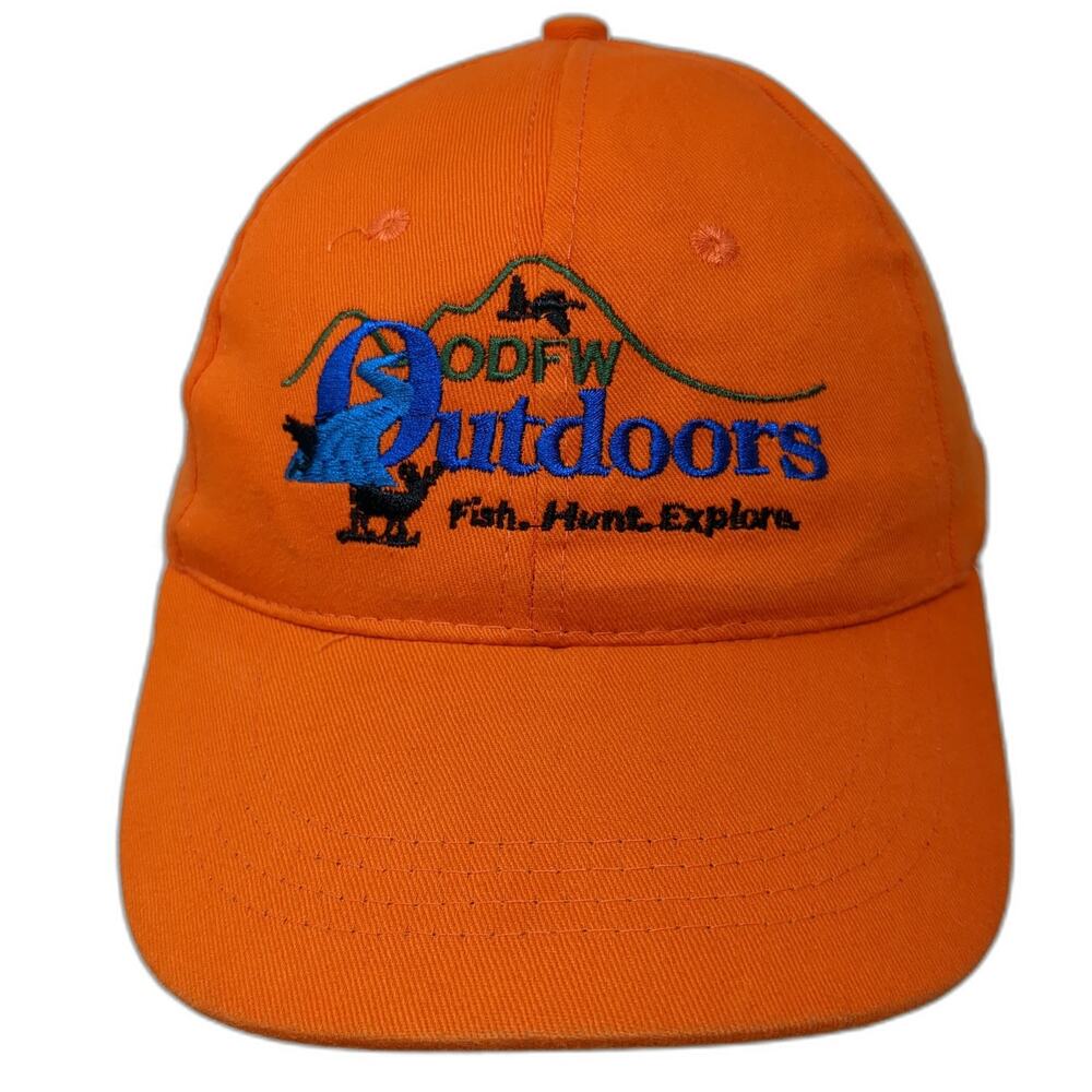 Odfw Outdoors Fish Hunt Explore Oregon Strapback Baseball Cap Orange One Size